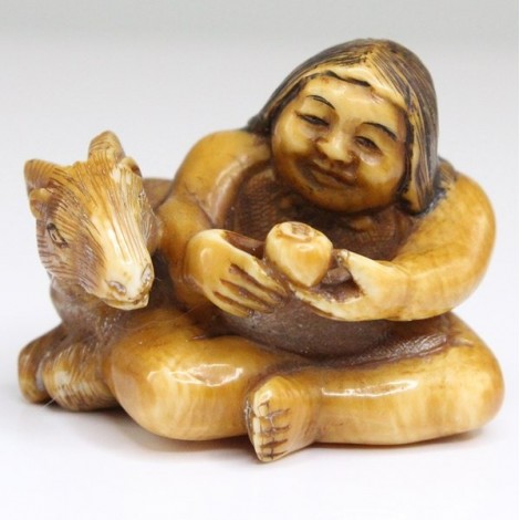 RAR: netsuke de perioada Edo. sculptura in fildes patinat. cca 1850. Japonia